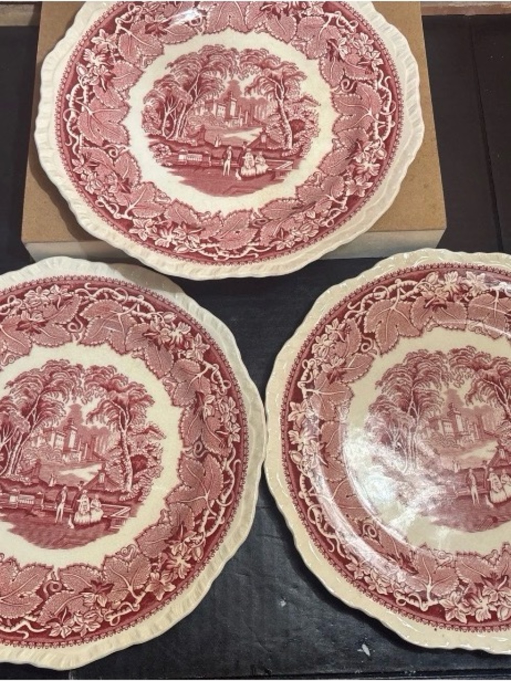 Vintage Mason's Vista Ironstone 10.5" Dinner Plates Pink/Red - 3 Total